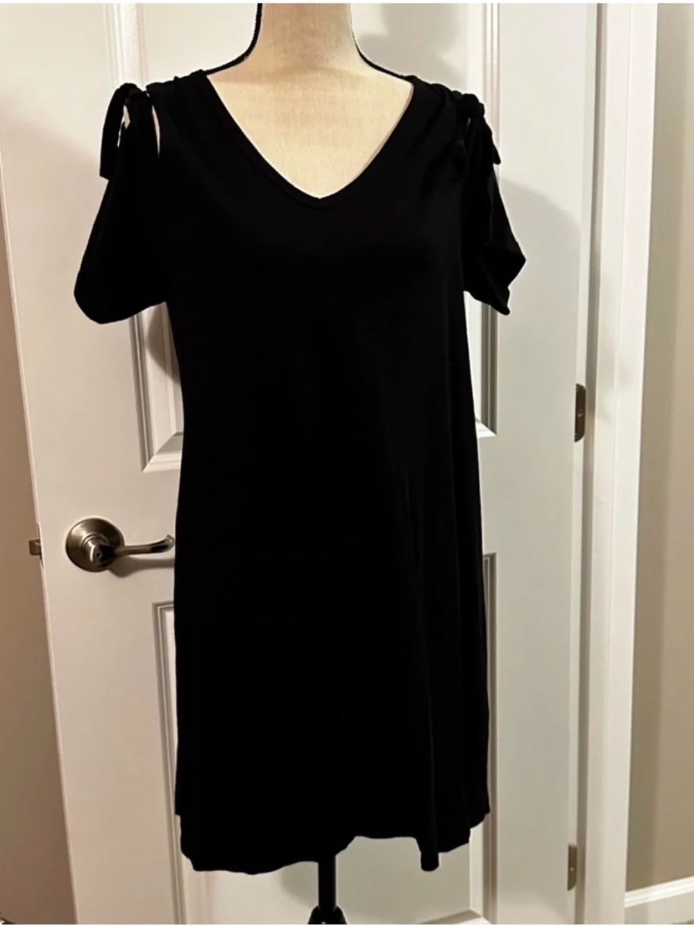 Sanctuary Cold-Shoulder V-Neck Black Dress